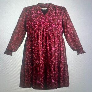 Terra & Sky Womens Purple Flowers Mini Dress Sz 3x (24W-26W) Tiered Bohemian NWT